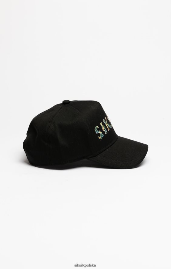 dla obu płci akcesorium 4TPF227 SikSilk Czarna czapka typu trucker z kwiatowym haftem