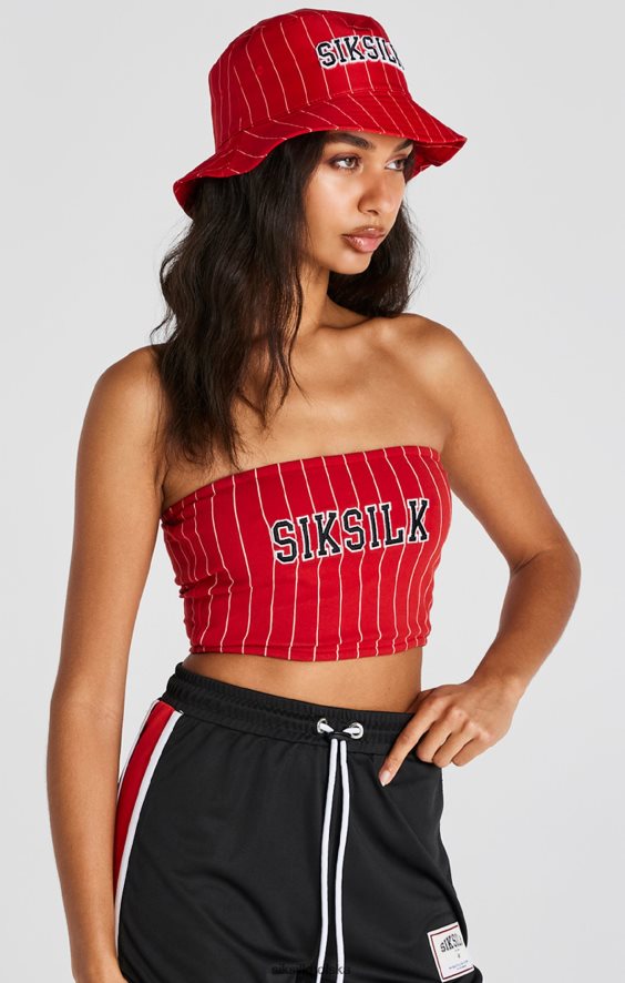 kobiety strój 4TPF208 SikSilk Czerwony top typu bandeau w prążki