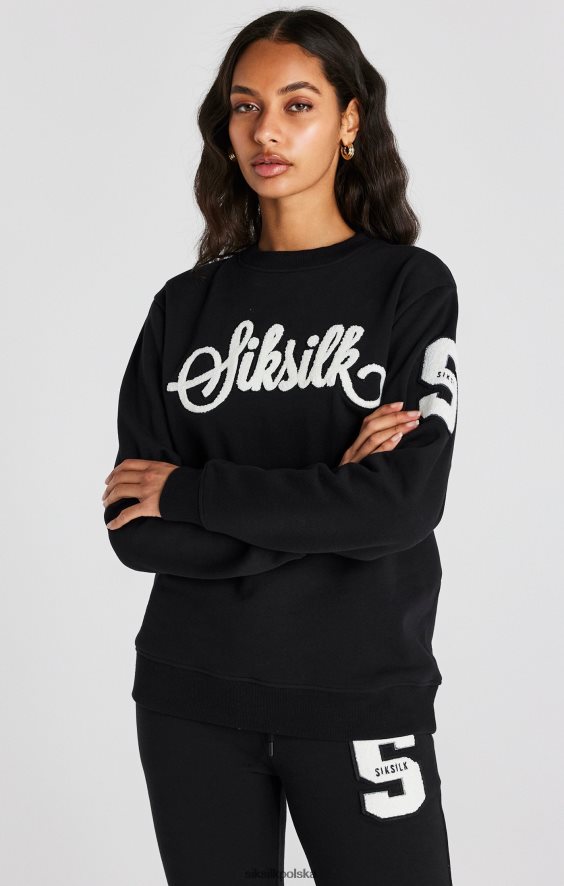 kobiety strój 4TPF76 SikSilk czarna bluza z logo uniwersyteckim