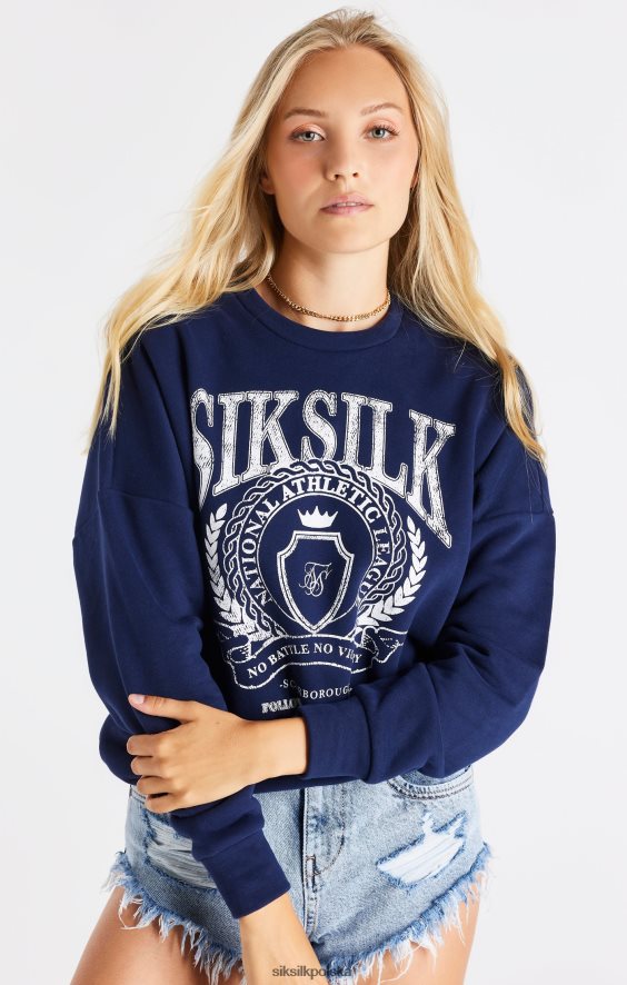 kobiety strój 4TPF93 SikSilk granatowa bluza typu oversize typu uniwersyteckiego