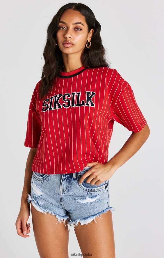 kobiety strój 4TPF44 SikSilk czerwona koszulka w baseballowe paski
