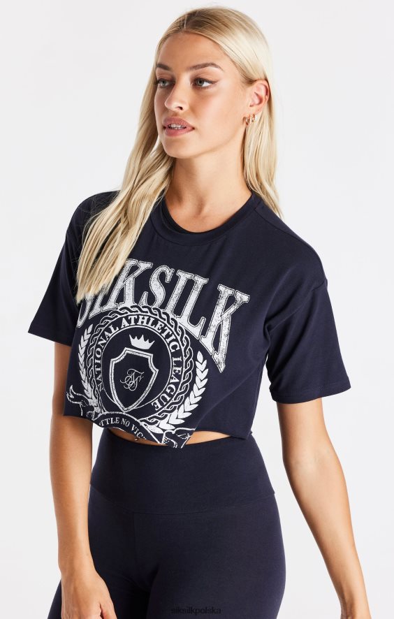 kobiety strój 4TPF51 SikSilk Granatowa, krótka koszulka uniwersytecka