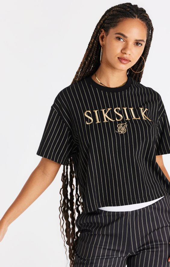 kobiety strój 4TPF66 SikSilk czarna koszulka w prążki