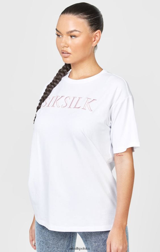 kobiety strój 4TPF69 SikSilk biała haftowana koszulka typu boyfriend