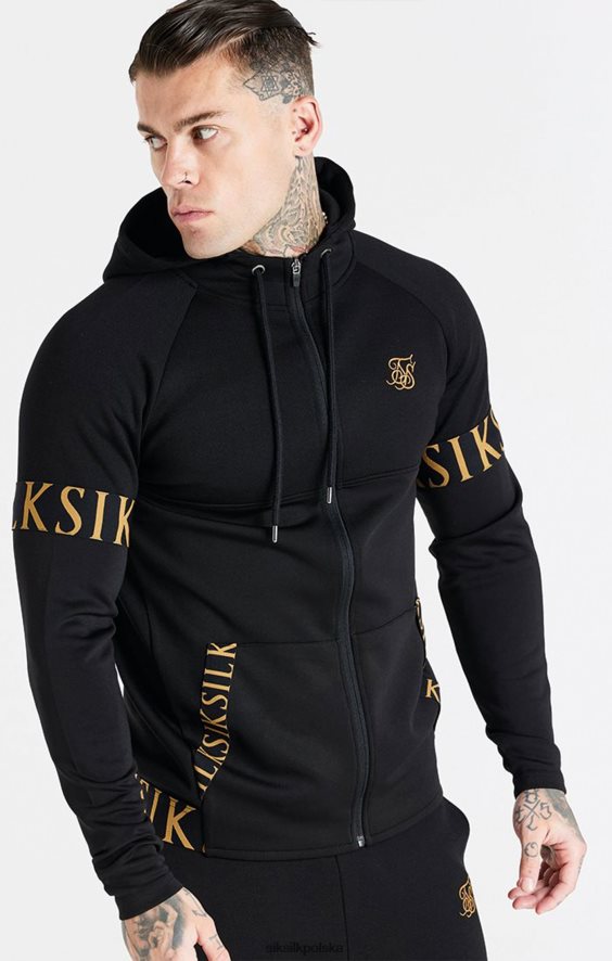 mężczyźni strój 4TPF416 SikSilk czarna dynamiczna bluza z kapturem zapinana na zamek