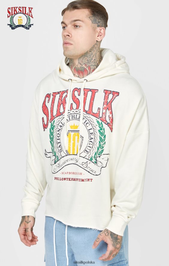 mężczyźni strój 4TPF419 SikSilk Obszerna bluza z kapturem z nadrukiem rocznicowym w kolorze ecru