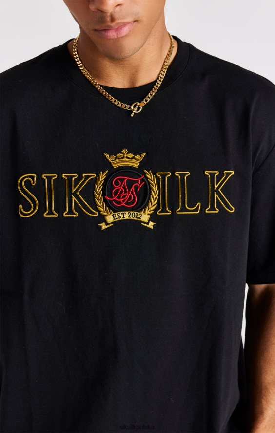 mężczyźni strój 4TPF373 SikSilk Czarny t-shirt oversize z herbem