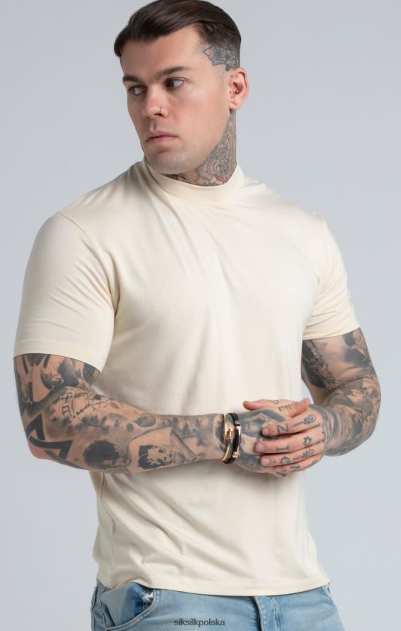 mężczyźni strój 4TPF378 SikSilk beżowa koszulka z zabudowanym dekoltem