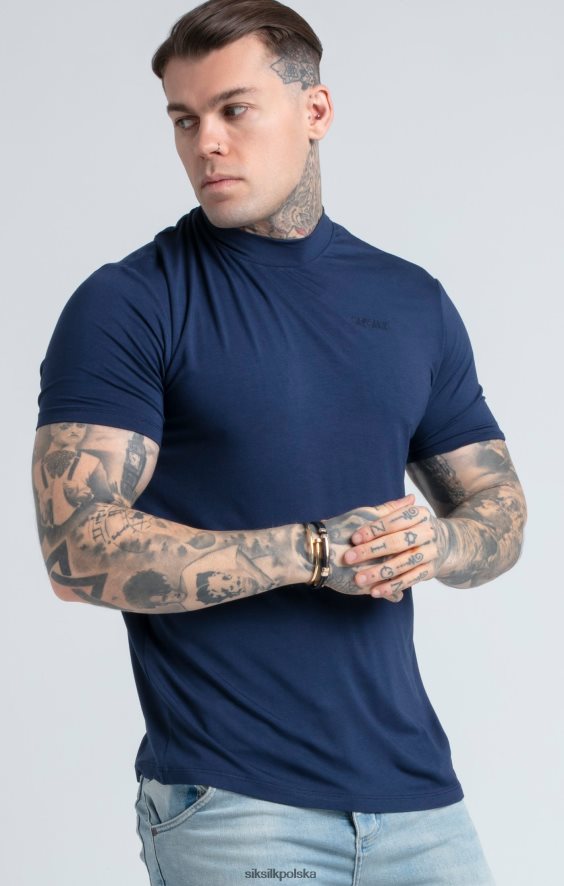 mężczyźni strój 4TPF379 SikSilk granatowa koszulka z zabudowanym dekoltem