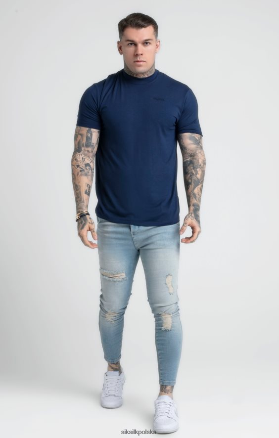mężczyźni strój 4TPF379 SikSilk granatowa koszulka z zabudowanym dekoltem