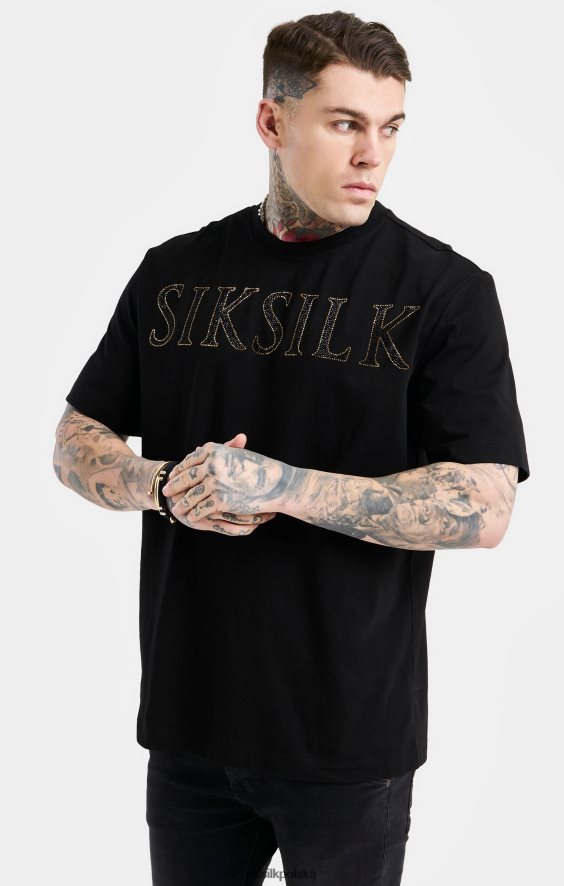 mężczyźni strój 4TPF383 SikSilk Czarna, oversize'owa koszulka z logo w kształcie kryształków