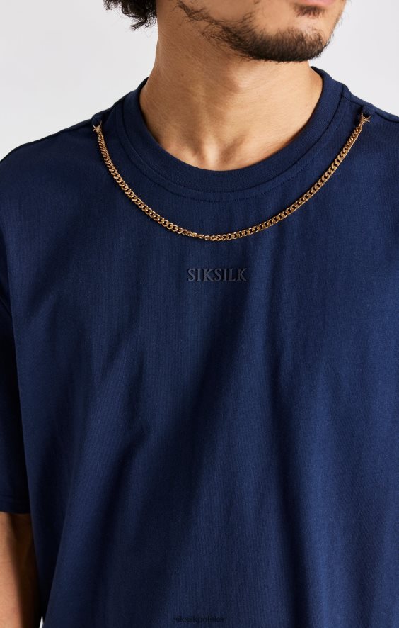 mężczyźni strój 4TPF389 SikSilk Granatowa koszulka typu oversize z łańcuszkiem