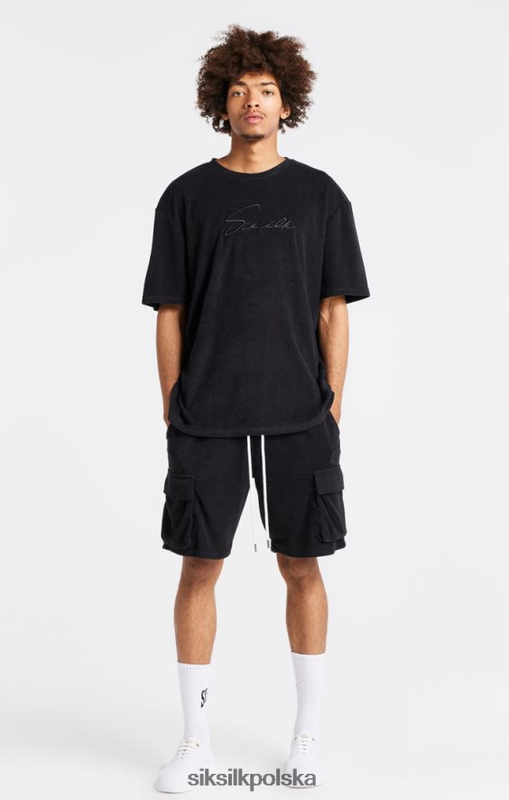 mężczyźni strój 4TPF408 SikSilk czarny, bawełniany, oversize'owy t-shirt