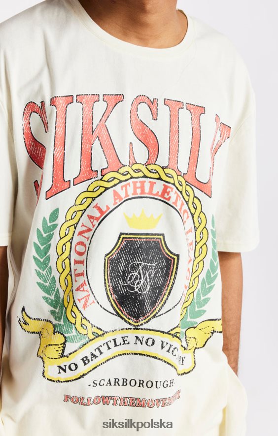 mężczyźni strój 4TPF409 SikSilk T-shirt oversize z nadrukiem w kolorze ecru