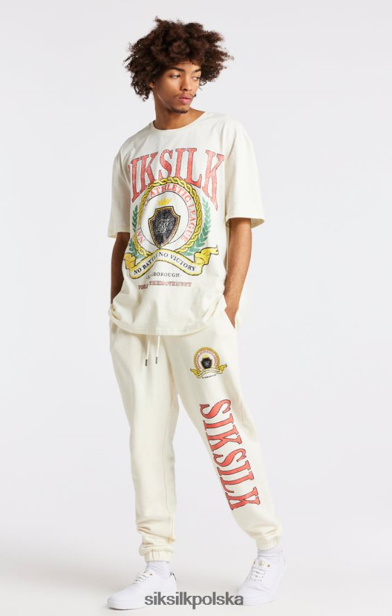 mężczyźni strój 4TPF409 SikSilk T-shirt oversize z nadrukiem w kolorze ecru