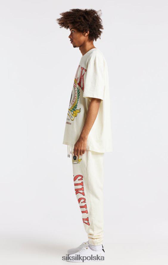 mężczyźni strój 4TPF409 SikSilk T-shirt oversize z nadrukiem w kolorze ecru