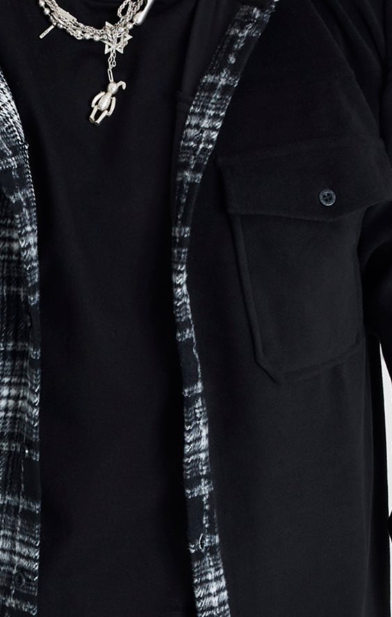 mężczyźni strój 4TPF490 SikSilk czarna kontrastowa koszula z kapturem