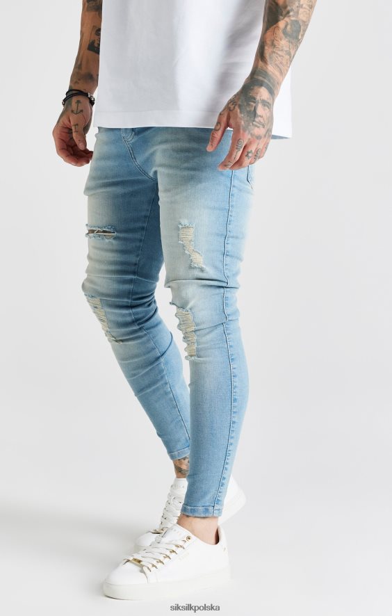 mężczyźni strój 4TPF551 SikSilk niebieskie, sprane, postarzane, obcisłe dżinsy