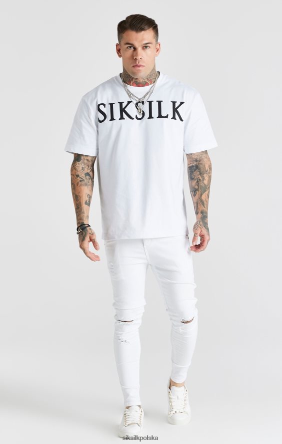 mężczyźni strój 4TPF553 SikSilk białe jeansy Essential z przetarciami