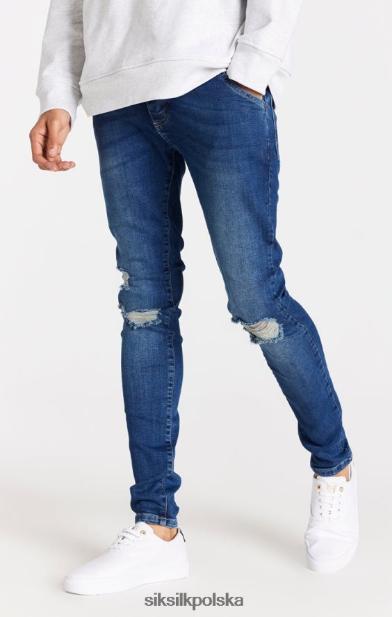 mężczyźni strój 4TPF563 SikSilk niebieskie jeansy slim fit z przetarciami