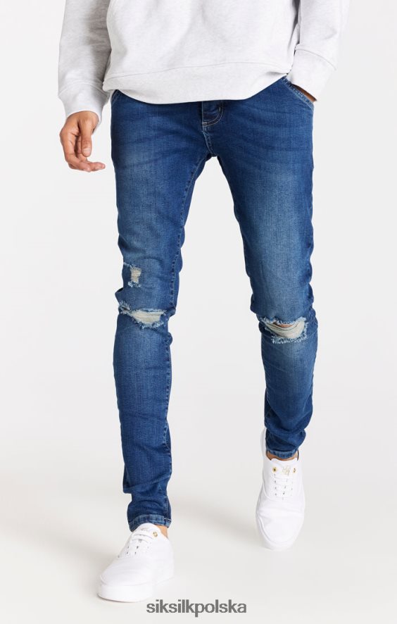 mężczyźni strój 4TPF563 SikSilk niebieskie jeansy slim fit z przetarciami